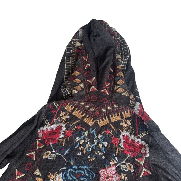 Johnny Was Biya Flower Embroidered Hooded Cardigan Charcoal Grey - Picture 5 of 15
